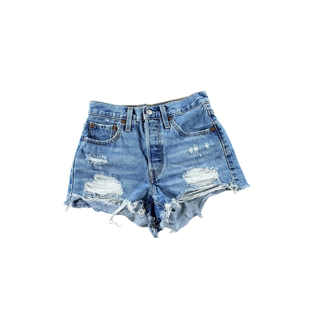 Levis 501 Original High Rise Distressed Denim Shorts Medium Wash W24 56327-0321
